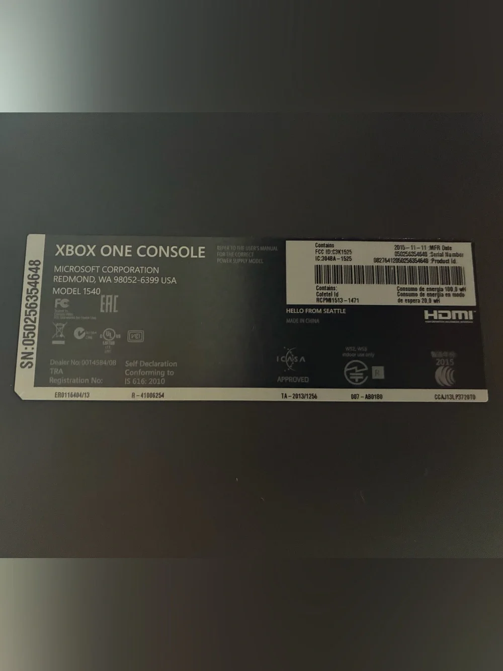Xbox One 1TB - Model 1540- Console in Black